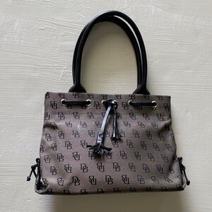 Dooney and Bourke Patterned Gray Handbag with Black Handles
